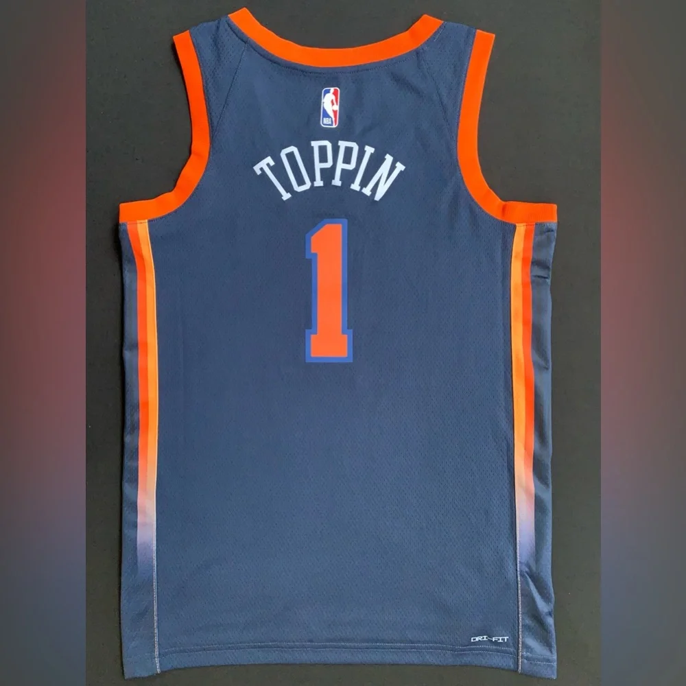 NWT Jordan Obi Toppin New York Knicks #1 Blue Statement Swingman Jersey 40 Men S - Picture 6 of 7
